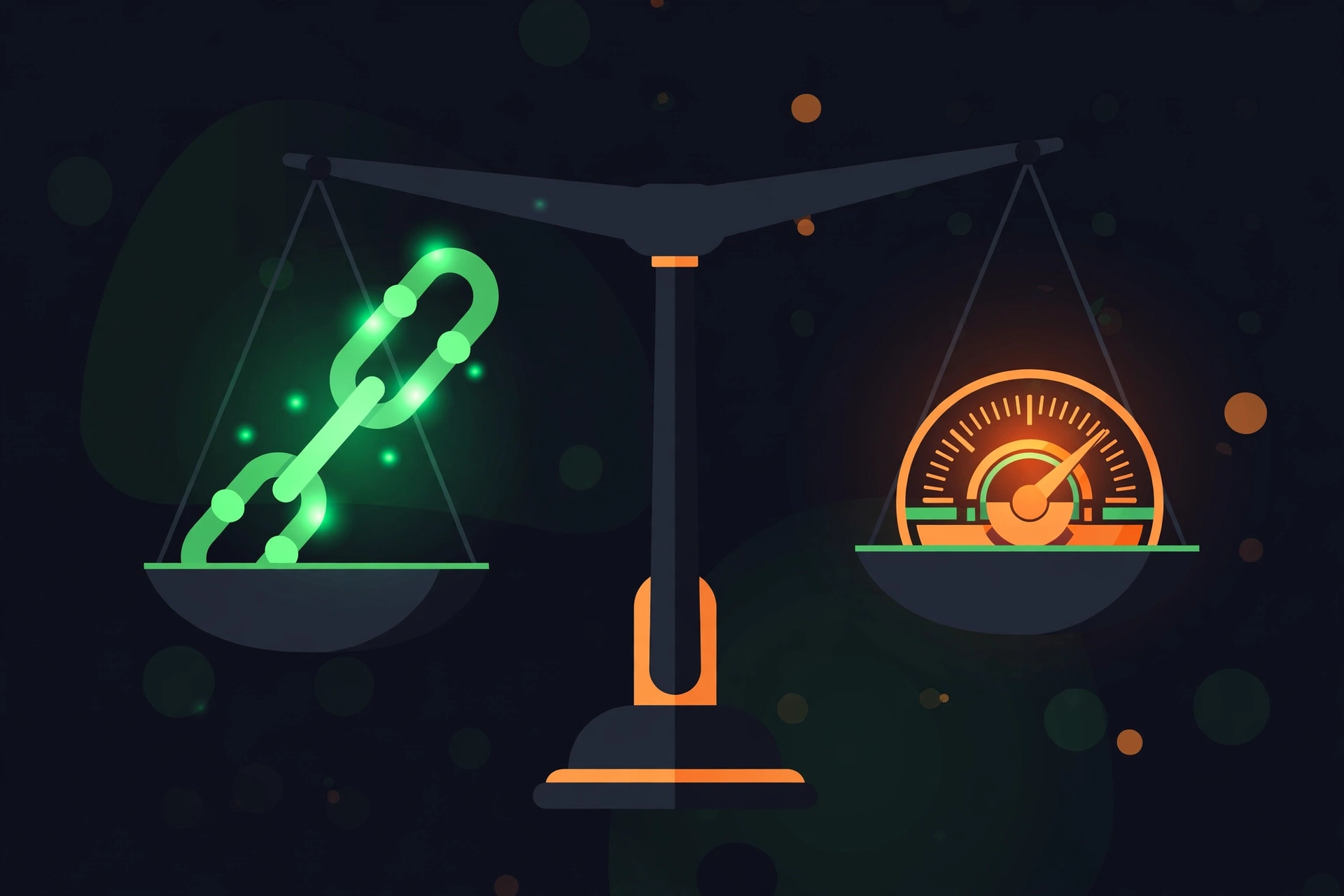 Balance scale weighing backlink quality against domain rating metrics